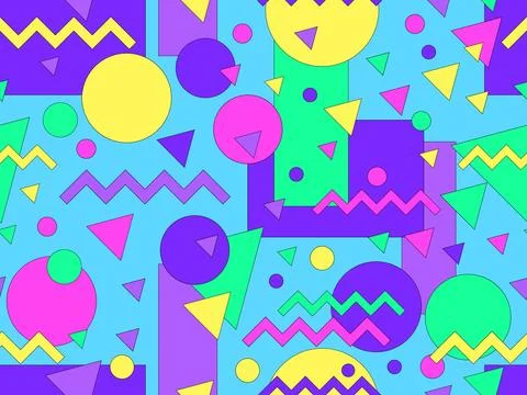 Geometric seamless pattern with memphis elements in 80s style. 3d geometric.. Stockillustratie