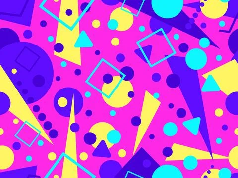 Geometric seamless pattern with memphis elements in 80s style. Colorful geo.. 스톡 일러스트