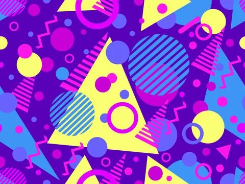 Geometric seamless pattern with memphis elements in 80s style. Colorful geo.. Stockillustratie
