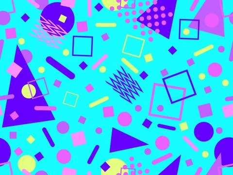 Geometric seamless pattern with memphis elements in 80s style. Colorful geo.. Stock Illustration