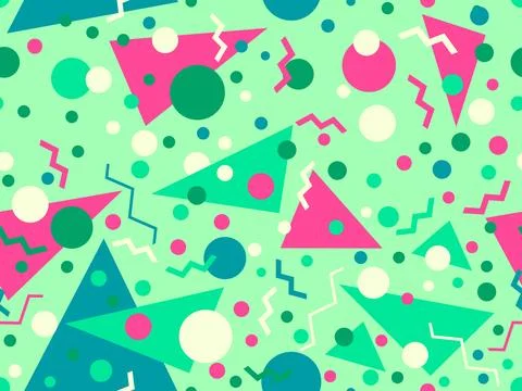 Geometric seamless pattern with memphis elements in 80s style. Colorful geo.. イラスト素材