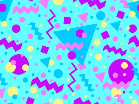 Geometric seamless pattern with memphis elements in 80s style. Colorful geo.. Stock Illustration