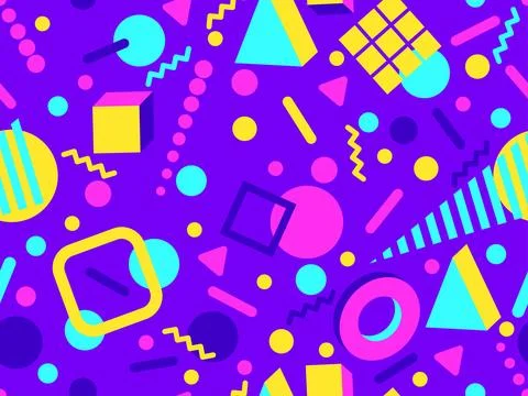 Geometric seamless pattern with memphis elements in 80s style. Colorful geo.. イラスト素材
