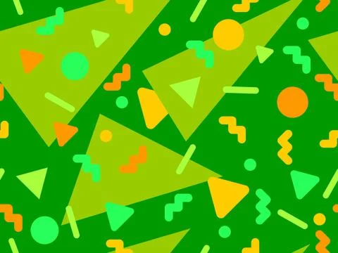 Geometric seamless pattern with memphis elements in 80s style. Colorful geo.. Stock Illustration