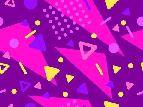 Geometric seamless pattern with memphis elements in 80s style. Colorful geo.. Stock Illustration