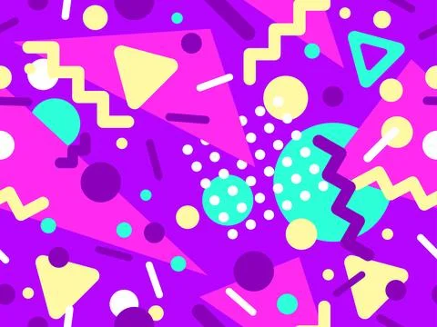 Geometric seamless pattern with memphis elements in 80s style. Colorful geo.. 스톡 일러스트