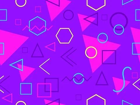 Geometric seamless pattern with memphis elements in 80s style. Colorful geo.. Stock Illustration