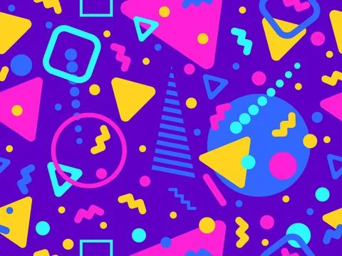 Geometric seamless pattern with memphis elements in 80s style. Colorful geo.. Stockillustratie
