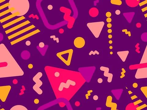 Geometric seamless pattern with memphis elements in 80s style. Colorful geo.. Stock Illustration