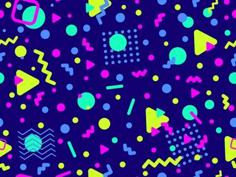 Geometric seamless pattern with memphis elements in 80s style. Colorful geo.. イラスト素材