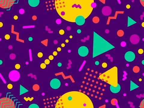Geometric seamless pattern with memphis elements in 80s style. Colorful geo.. イラスト素材