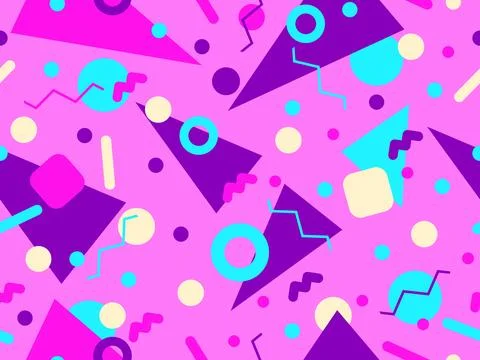 Geometric seamless pattern with memphis elements in 80s style. Colorful geo.. 스톡 일러스트