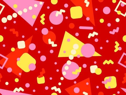 Geometric seamless pattern with memphis elements in 80s style. Colorful geo.. Stock Illustration