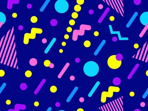 Geometric seamless pattern with memphis elements in 80s style. Colorful geo.. 스톡 일러스트
