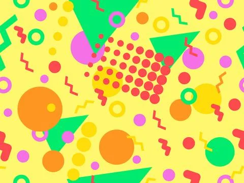Geometric seamless pattern with memphis elements in 80s style. Colorful geo.. Stockillustratie