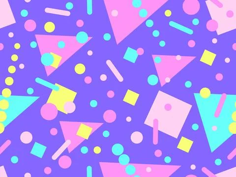 Geometric seamless pattern with memphis elements in 80s style. Colorful geo.. 스톡 일러스트