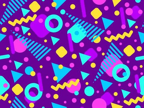 Geometric seamless pattern with memphis elements in 80s style. Colorful geo.. 스톡 일러스트
