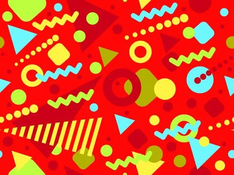Geometric seamless pattern with memphis elements in 80s style. Colorful geo.. Stockillustratie