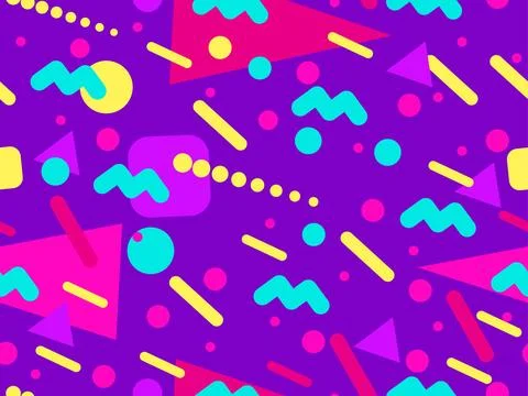 Geometric seamless pattern with memphis elements in 80s style. Colorful geo.. Stockillustratie