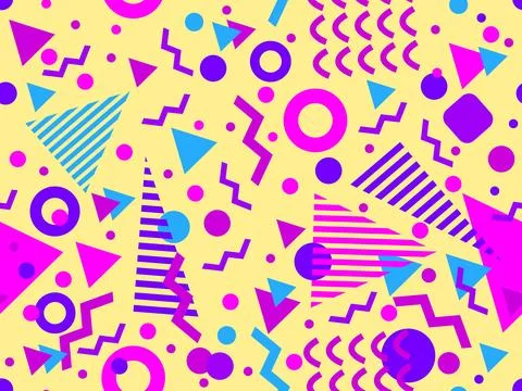 Geometric seamless pattern with memphis elements in 80s style. Colorful geo.. Stock-Illustration