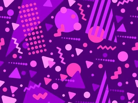 Geometric seamless pattern with memphis elements in 80s style. Colorful geo.. イラスト素材