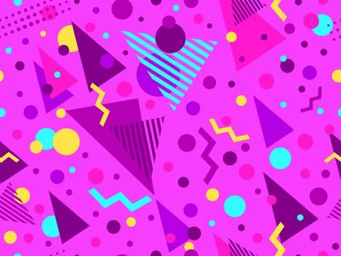 Geometric seamless pattern with memphis elements in 80s style. Colorful geo.. Stock-Illustration