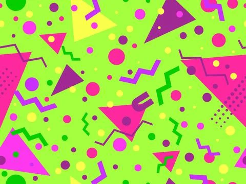 Geometric seamless pattern with memphis elements in 80s style. Colorful geo.. 스톡 일러스트