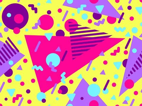 Geometric seamless pattern with memphis elements in 80s style. Colorful geo.. イラスト素材