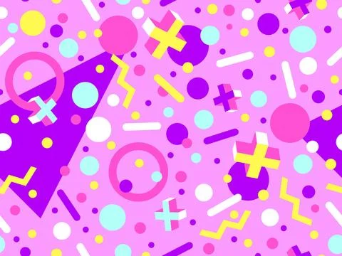 Geometric seamless pattern with memphis elements in 80s style. Colorful geo.. 스톡 일러스트