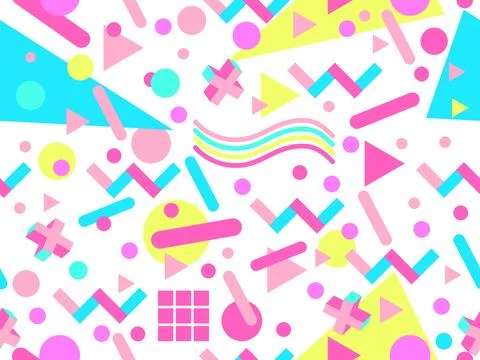 Geometric seamless pattern with memphis elements in 80s style. Colorful geo.. Stock-Illustration