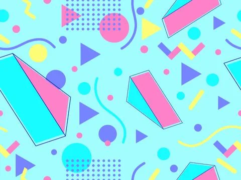 Geometric seamless pattern with memphis elements in 80s style. Colorful geo.. 스톡 일러스트