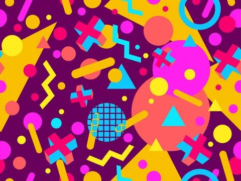 Geometric seamless pattern with memphis elements in 80s style. Colorful geo.. Stockillustratie
