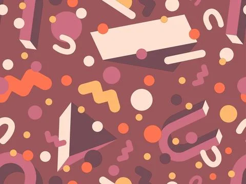 Geometric seamless pattern with memphis elements in 80s style. Colorful geo.. 스톡 일러스트