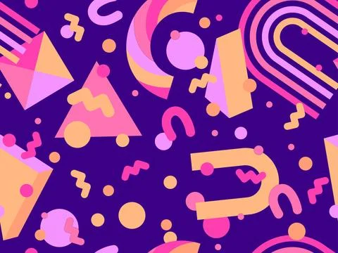 Geometric seamless pattern with memphis elements in 80s style. Colorful geo.. Stock-Illustration