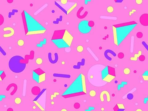 Geometric seamless pattern with memphis elements in 80s style. Colorful geo.. Stock Illustration