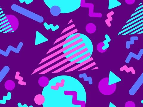 Geometric seamless pattern with memphis elements in 80s style. Colorful geo.. 스톡 일러스트