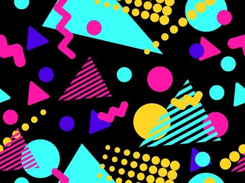 Geometric seamless pattern with memphis elements in 80s style. Colorful geo.. Stock Illustration