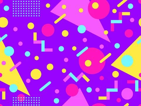 Geometric seamless pattern with memphis elements in 80s style. Colorful geo.. 스톡 일러스트