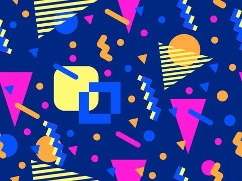 Geometric seamless pattern with memphis elements in 80s style 스톡 일러스트