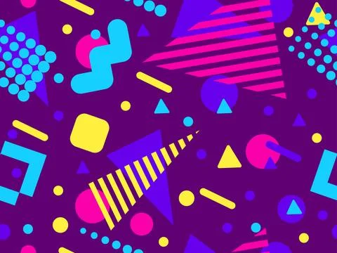 Geometric seamless pattern with memphis elements in 80s style Stock Illustration