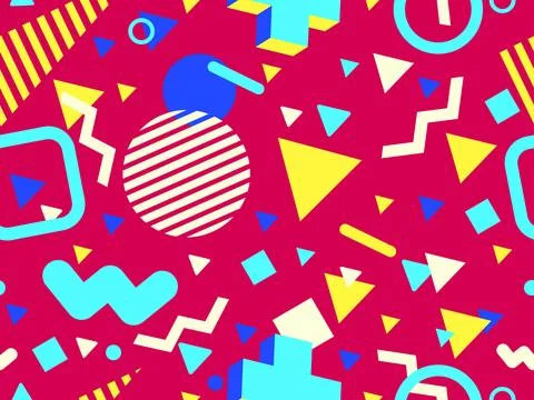 Geometric seamless pattern with memphis elements in 80s style 스톡 일러스트