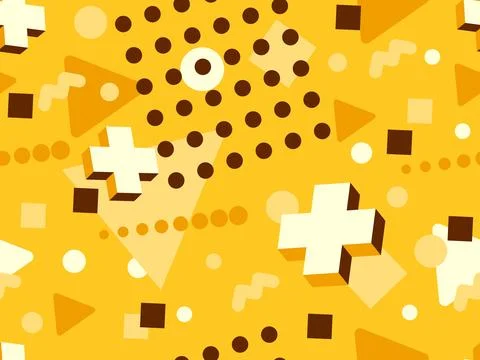 Geometric seamless pattern with memphis elements in 80s style Stock Illustration