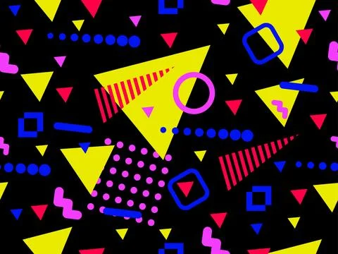 Geometric seamless pattern with memphis elements in 80s style Stock Illustration