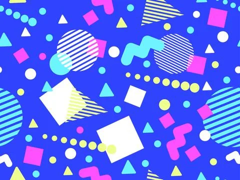 Geometric seamless pattern with memphis elements in 80s style Illustrazione stock