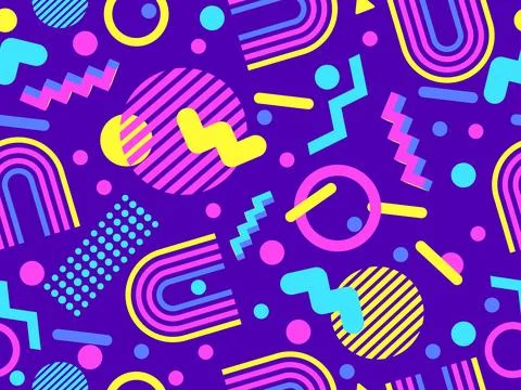 Geometric seamless pattern with memphis elements in 80s style Illustrazione stock