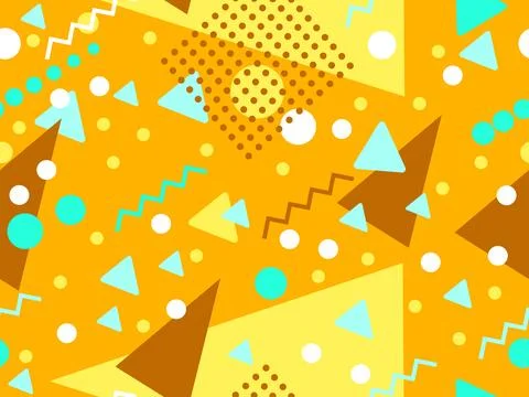 Geometric seamless pattern with memphis elements in 80s style. Colorful geo.. Illustrazione stock