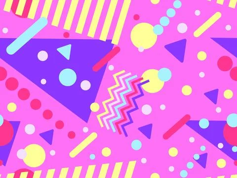 Geometric seamless pattern with memphis elements in 80s style. Colorful geo.. Stockillustratie