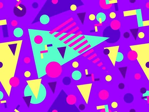 Geometric seamless pattern with memphis elements in 80s style. Colorful geo.. Stockillustratie