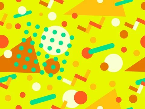 Geometric seamless pattern with memphis elements in 80s style. Colorful geo.. Stock Illustration