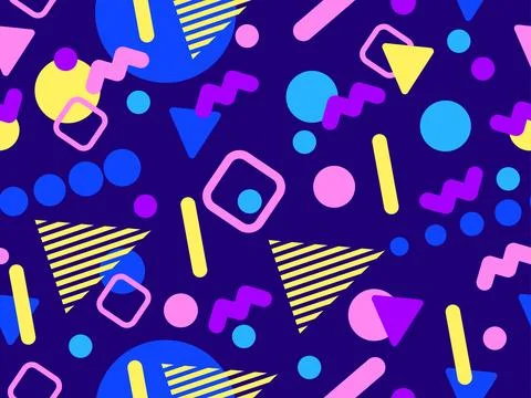 Geometric seamless pattern with memphis elements in 80s style. Colorful geo.. Stockillustratie
